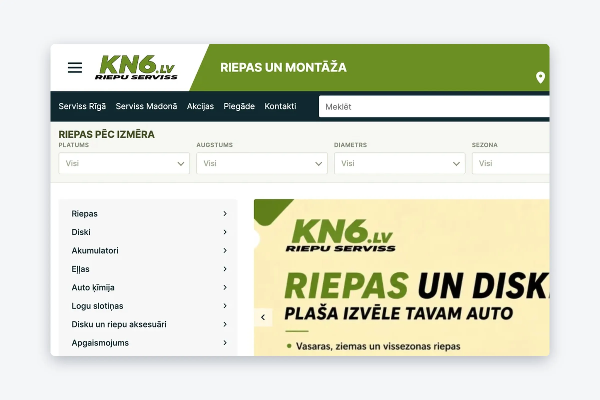 KN6 online tyre store on the EcomCart platform